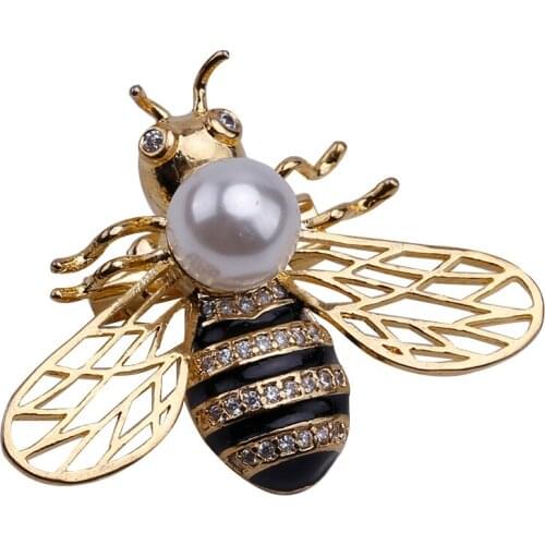 1Pcs 2018 new style imitation pearl gold bee brooch popular accessories