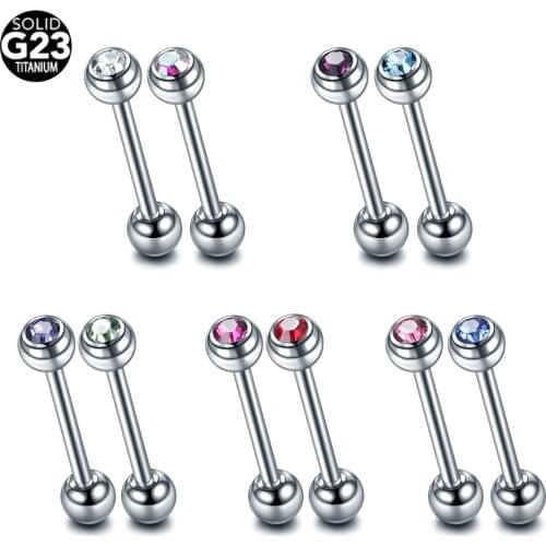 1PC G23 Titanium Single Crystal Gem Tongue Bar Stud Tongue Piercing Rings Sexy Women Nipple Barbell Mamilo Piercing Jewelry 14G