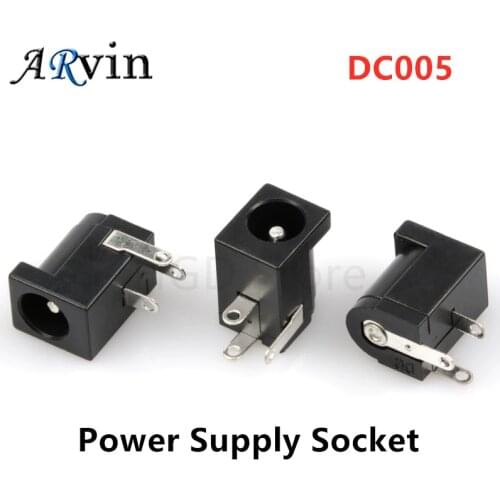 10Pcs/Lot DC-005 PCB Mount 5.5 x 2.1/2.5 mm Female DC Power Jack Plug Socket Connector DC005 Black 5.5*2.1/2.5MM