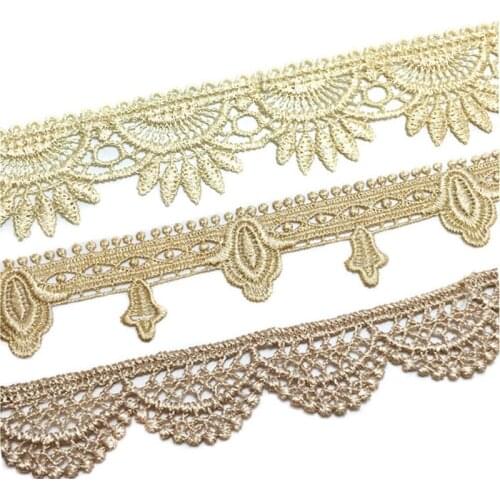 15Yards 3cm/3.5cm/4.1cm Grey Gold Borwn Embroidery Lace Ribbon Trims for Sofa Curtain Trimmings Dress Edge Costumes Applique