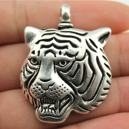 2pcs 45x34mm Pendant Big Tiger Tiger Charm Pendants For Jewelry Making Antique Silver Color Tiger Head Pendants