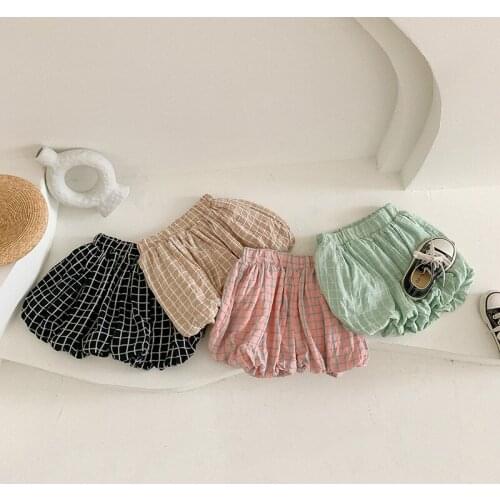 2021 Summer New Childrens Shorts 2-7 Y Baby Girls Cute Short Pants Casual Loose Plaid Bloomers Shorts for Girls Kids Clothing