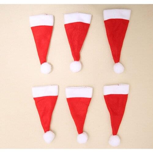 40pcs Christmas Santa Hats Silverware Holders Mini DIY Red Xmas Santa Hats for Crafts Cup Bottles Cover