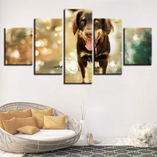 5 Panel Animal Dog Printed Pictures Painting Wall Art Modular Poster Canvas Living Room Framework HD Modern Home Decoration