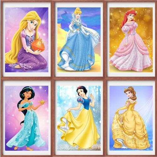 5D Diamond Painting Full Square/Round Disney Princess Fairy Tale Cross Stitch Kits Diamond Embroidery Mosaic Home Decoration