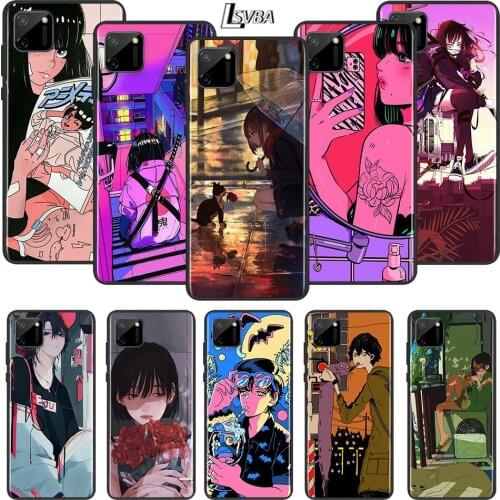 Anime Neon Color Art Girl For OPPO Realme C1 C2 C3 C11 C12 C15 C17 C21 X2 X3 X7 XT X50 V3 V5 V15 Pro Matte Black Phone Case