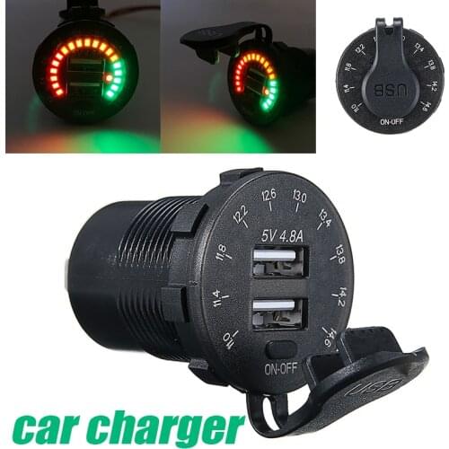 12V 4.8A Dual USB Car Charger Socket With ON/OFF Switch Power Outlet LED Voltmeter Support Installation On Ship Motorcycle