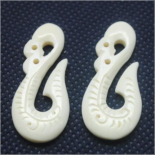2pcs natural bone beads accessories carving for men wear items diy beads 42x18mm white colors jewelry findings