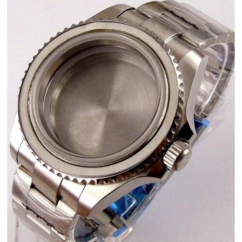 Nologo 40mm Automatic Steel Watch Case for NH35A NH36A Movement Oyster Strap Sapphire Glass Screw Crown