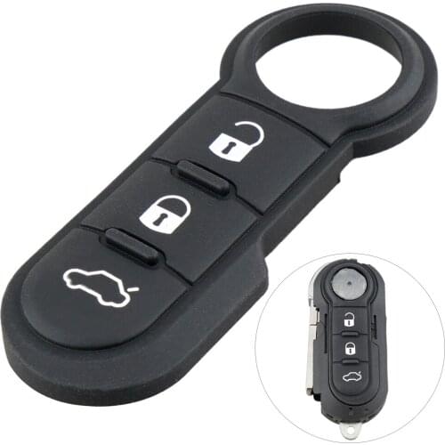 3 Buttons Black Folding Remote Car Key Shell Automobile Key Case Replacement Rubber Pad Fit for Fiat-500 Panda Abarth Punto