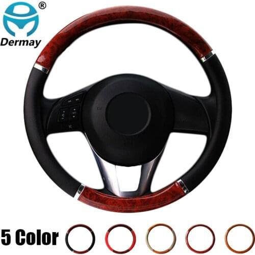 DERMAY 5style Car Wood Steering Wheel Cover PU Leather Wooden Design for mazda CX-3 CX-4 CX-5 CX-7 CX-9 Auto Accessories