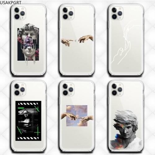 David aesthetic art statue hand Mona Lisa Phone Case Clear for iphone 12 11 Pro max mini XS 8 7 6 6S Plus X 5S SE 2020 XR cover