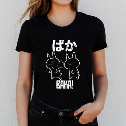Funny BAKA rabbit women t-shirt cute cartoon harajuku t-shirt women short sleeve print new summer casual white tops tee female
