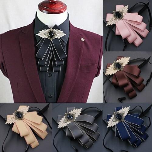 Bow Tie Collar Black Rhinestone Mens Wedding Groomsman Luxury British Boy Business Suits Flower Dress Shirt Bowtie Butterfly