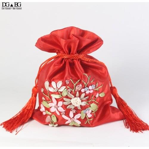 Exquisite Jewelry Bag Hand Sewn Embroidered Drawstring Packing Bag Chinese Brocade Handmade Small Gift Storage Stain Pouch Purse