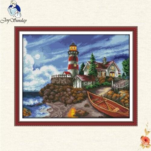 Joy Sunday Beautiful villa house sea DIY embroidery 11CT 14CT Cross Stitch Set Chinese Cotton DMC Kits Embroidery Needlework