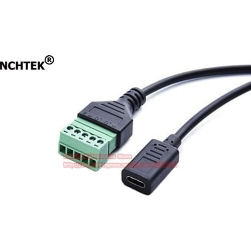 NCHTEK USB 2.0 Type-C Female to 5 Pin/Way Female Bolt Screw Shield Terminals Pluggable Type Adapter Cable/Free Shipping/1PCS