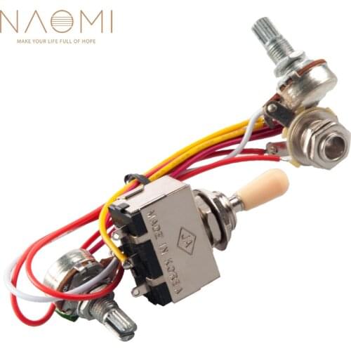 NAOMI Electric Guitar Wiring Harness Kit +1V1T 500K Pots+3 Way Chrome Box Toggle Switch For LP 2 Humbucker Guitar