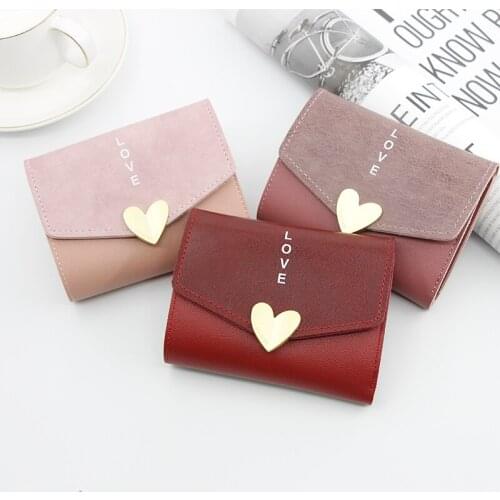 Hot Sale Love Heart Pattern Female Wallet, Women’ s Fashionable Letter Print Wallet Short Change Purse for Valentines Day Gift
