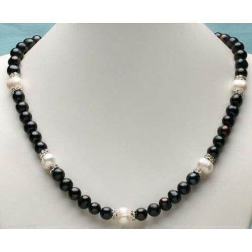 Beauty AAA 9-10mm south sea black white pearl necklace 18" 14K Gold