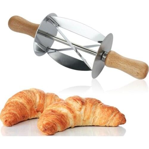 Stainless Steel Croissant Bread Dough Cutter Roller Wheel Dough Pastry Knife Wooden Handle Kitchen Baking Knife