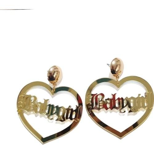 Hot Fashion Gold Color Specular Heart Acrylic Earrings For Women Street style Nightclub Letter Trendy Big Drop Earrings E18050