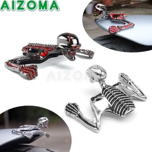 3D Metal Skull Skeleton Statue Decorative Motorcycle Front Fender Turn Signal Headlight Ornament Decal For Harley Bobber Chopper