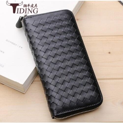 Men clutch wallets black plaid unisex cow leather 2018 new women fashion zipper organizer wallets money clips bags