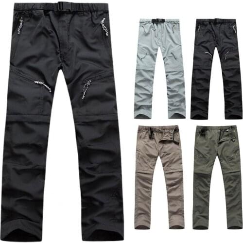 Multi Pockets Solid Color Wear Resistant Adjustable Waistband Men Removable Trousers Cargo Pants for Camping