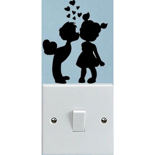Cute Kids Kissing Hearts Cartoon Light Switch Decal Vinyl Wall Sticker Decor 6SS0003