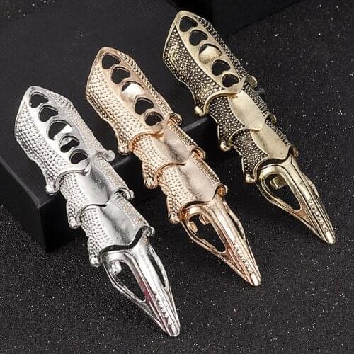 New Retro Punk Gothic Rock Scroll Joint Armor Knuckle Metal Full Finger Ring Gold Cosplay DIY Metal Ring Halloween Decoration
