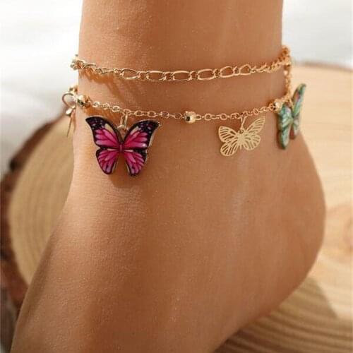 Colorful Butterfly anklet Silver Color Bead For Woman Vintage Handmade Anklet 2021 Foot Bracelet Beach Jewelry Party Gift