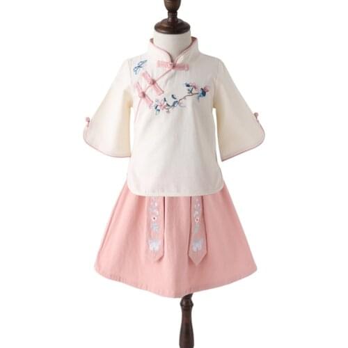 Girl Clothing Childrens Hanfu Baby Girls Tang Dress Cheongsam Summer Clothes for Girls 2pcs Two Pieces Shirt + Princess dress
