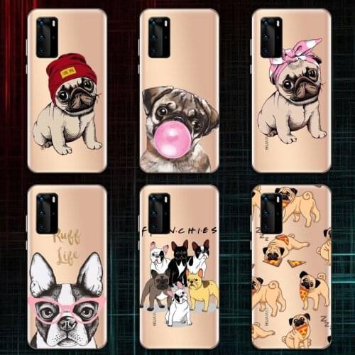 Frenchies Pretty puppy Pug Bulldog Phone Case Transparent for Huawei P20 P30 P40 lite pro P smart 2019 honor 8x 10i