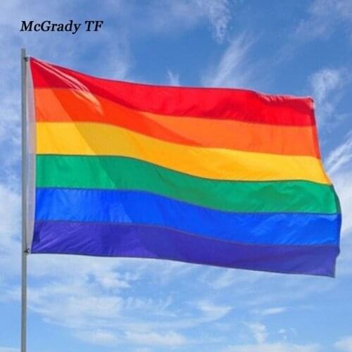 Gay Friendly Rainbow Flag Banners Pro Lesbian Gay Pride LGBT Flag Polyester Rainbow Flag For Gay Right Parade Drop Shipping