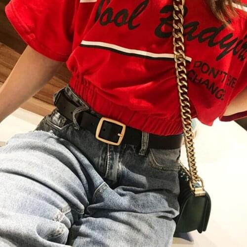 BLA Female Fashion PU Black Belt Gold Square Alloy Buckle Waistband Women Student Jeans Designer Waist Strap cinturon vaquero