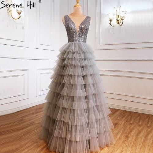 Grey A-Line Luxury Evening Dresses Long 2021 Beading Tiered Sexy For Women Party Night Gowns BLA70918 Serene Hill