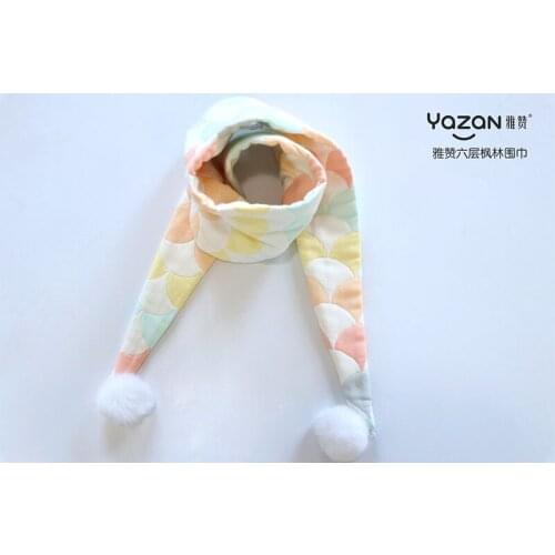 Yazan childrens scarf 115cmautumn winter children 6 layers 100% cotton gauze warm fashion baby scarf boy girl cartoon scarf