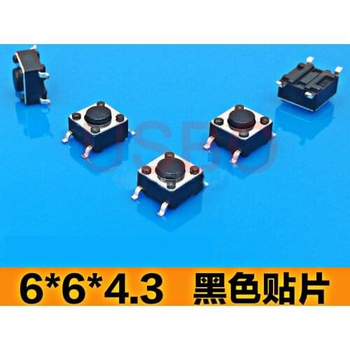 SMT Microswitch Tactile Push Button Switch Tact SMD Black Touch Switch 4 Pins 6*6*4.3mm
