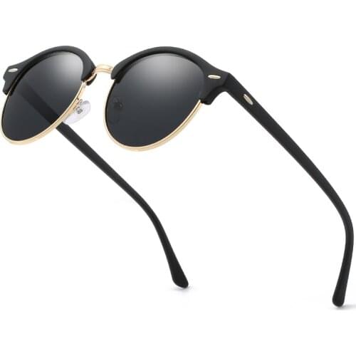 Classic Ladies Round Polarized Sunglasses Men Brand Designer Polaroid Sun Glasses Women Metal Frame Black Lens for Men Women