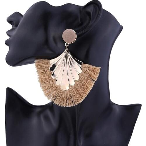 Hot Fashion Bohemia Beach Party Fringed Fan Shape Dangle Women Stud Earrings Jewelry Gift