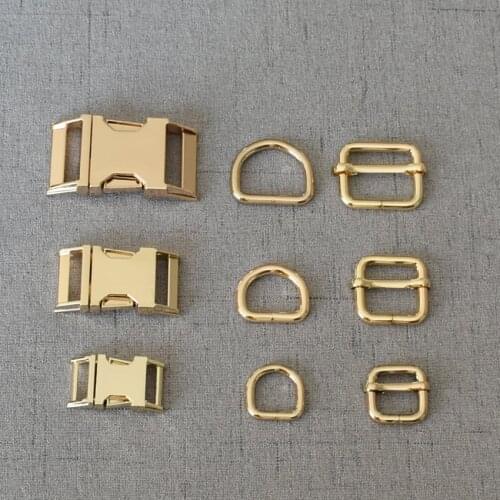 1 Set 15mm 20mm 25mm Golden Metal Adjust Buckle D Ring Clasp A Set Wholesale Accessory DIY Dog Accessories 3S-LXK-j