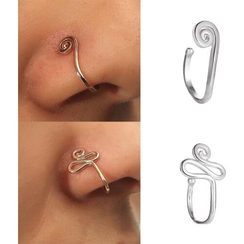 1pc Punk Non Puncture Nose Ring For Women U-Shaped Wire Spiral Fake Piercing Nose Clip Cuff Nostril Earring Body Jewelry Gifts
