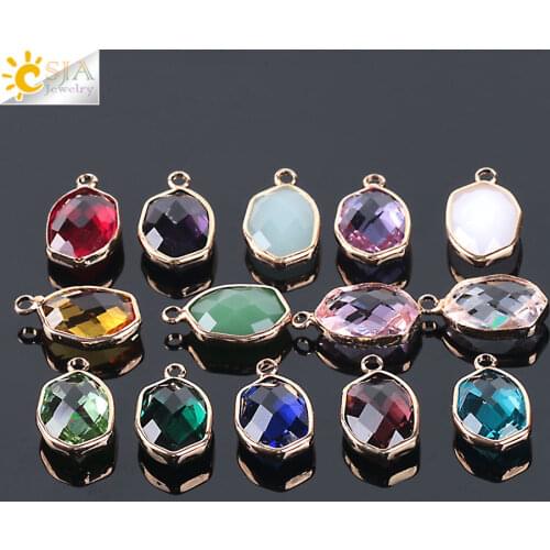 CSJA 10pc 12mm Rhombus Faceted Glass Loose Beads Single Hole Gold-color Metal Oval Shape Bead Women DIY Handmade Jewelry E976