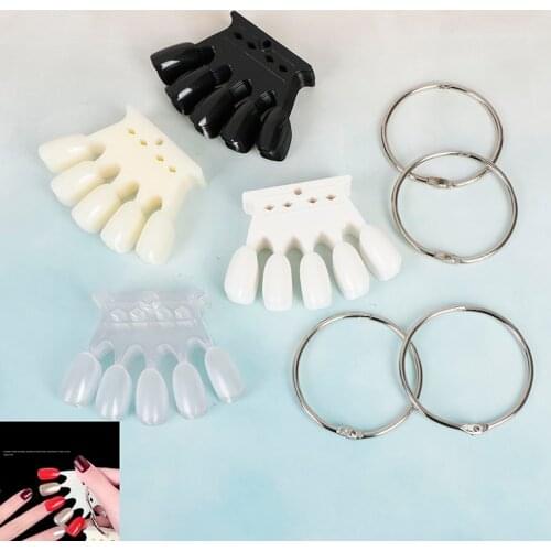 10Pcs/set False Nail Tip Crown Nail Display Polish Color Card Acrylic Practice Chart Palette 4 Colors Buckle Ring Practice Tools