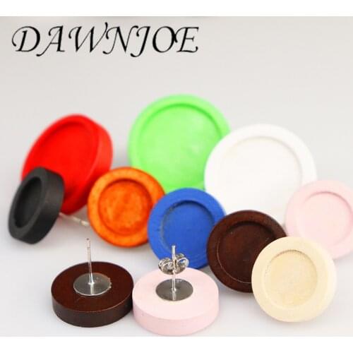 10pcs/lot 12/20/25/30mm 316l Stainless Steel Stud Earrings Wood Cabochon Blank Tray Base DIY Making Earrings Jewelry Finding