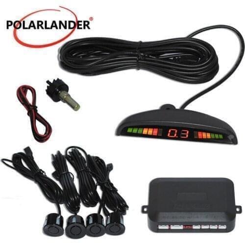 12V 4 Sensors Car LED Parking Sensor Kit Reverse Assistance Backup Radar Monitor System Reversing Radar Crescent LED Peaking