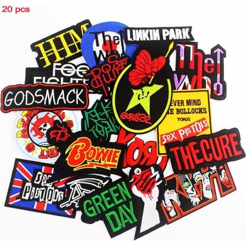 Fashion Punk Rock Music Embroidered Patches Badges iron on for clothing stripes on clothes Patch Stickers 20 pcs a lot