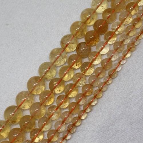 Free shipping! 6mm 8mm 10mm 12mm mm Beautiful Natural Citrines Round For Bracelet Making Spacer Loose Beads 15"