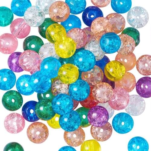 Pandahall 4/6/8/10mm Crackle Glass Beads Round Loose Beads For Jewelry Beads Making DIY Necklace Bracelets Earrings Mixed Color